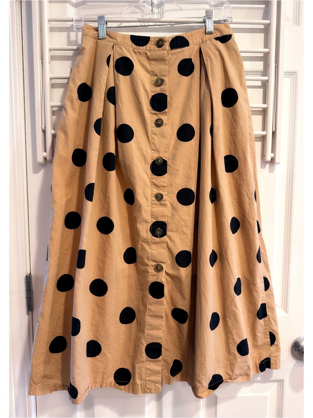 Who What Wear Tan Polka Dot Button-Front A-Line Skirt Size 4